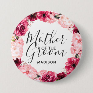 Badge Rond 7,6 Cm Couronne florale bordeaux et rose pour la mère du