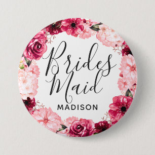Badge Rond 7,6 Cm Couronne florale chic bordeaux et rose pour demois