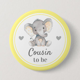 Badge Rond 7,6 Cm Cousin pour devenir un petit Baby shower gris jaun