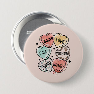 Badge Rond 7,6 Cm Cowboy Cowgirl Theme Hearts