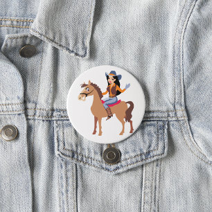 Badge Rond 7,6 Cm Cowgirl Monter Un Bouton À Cheval