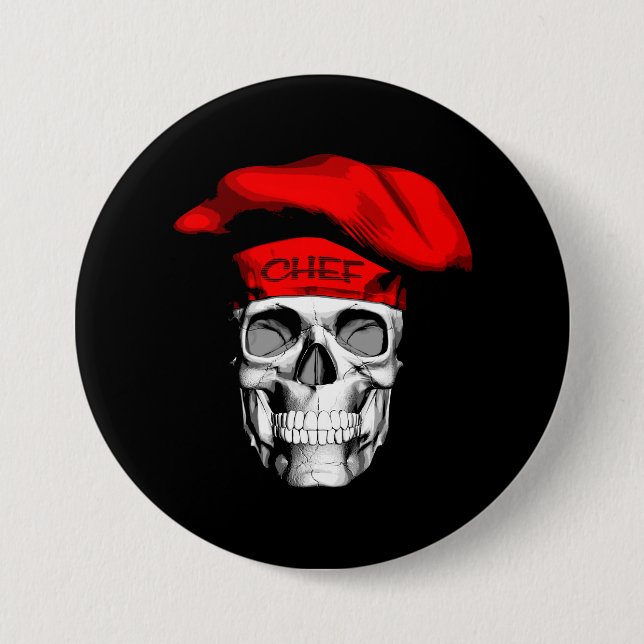 Badge Rond 7,6 Cm Crâne de chef Casquette rouge (Devant)