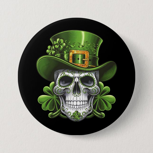Badge Rond 7,6 Cm Crâne de sucre Saint-Patrick Shamrock (Devant)