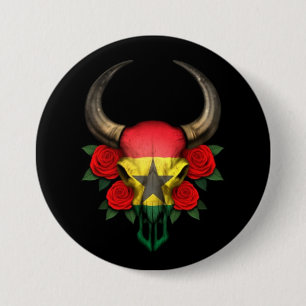 Badge Rond 7,6 Cm Crâne de Taureau de drapeau du Ghana avec les