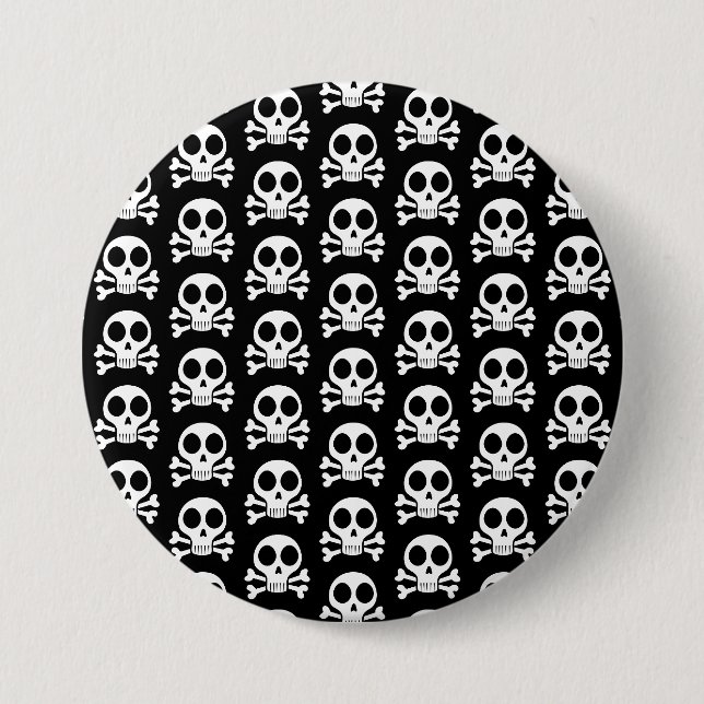 Badge Rond 7,6 Cm crâne effrayant sur fond noir (Devant)