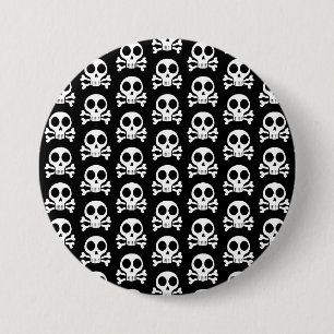Badge Rond 7,6 Cm Crâne éffrayant sur un arrière - plan noir