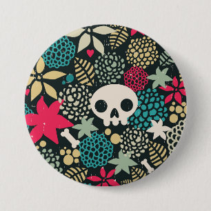 Badge Rond 7,6 Cm Crâne en fleurs
