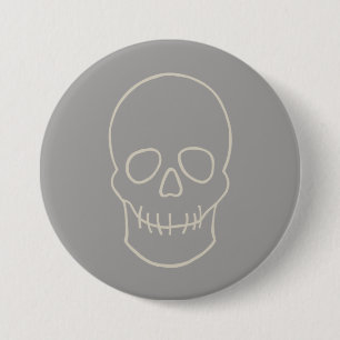 Badge Rond 7,6 Cm Crâne - Gris fantôme et Blanc osseux