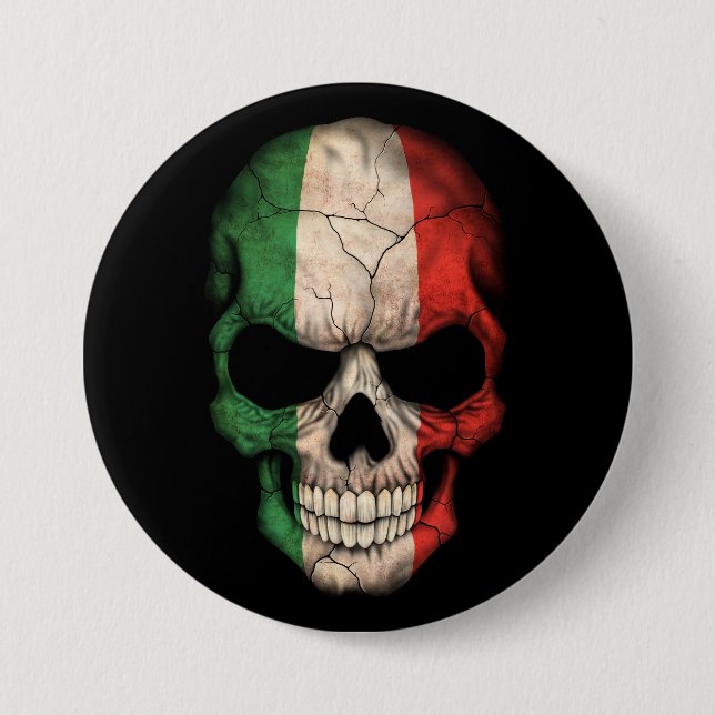 Badge Rond 7,6 Cm Crâne italien de drapeau sur le noir (Devant)