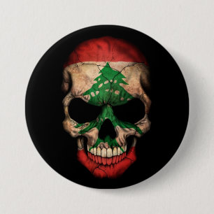 Badge Rond 7,6 Cm Crâne libanais de drapeau sur le noir