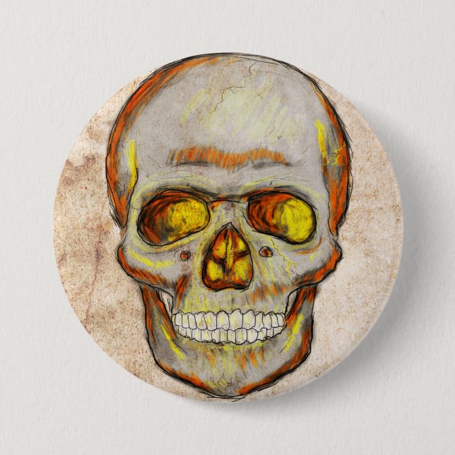 Badge Rond 7,6 Cm Crâne tiré à la main (Devant)