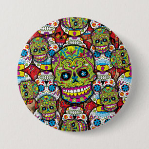 Badge Rond 7,6 Cm Crânes de Sucre Motif