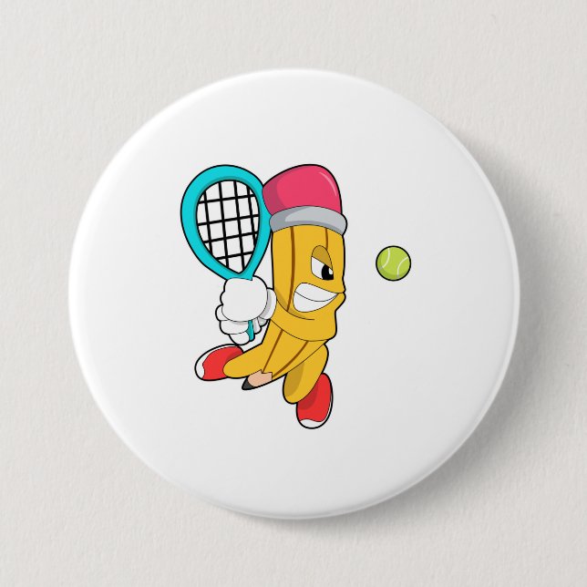 Badge Rond 7,6 Cm Crayon au tennis avec raquette de tennis (Devant)