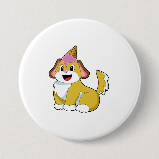 Badge Rond 7,6 Cm Crème glacée Chien avec gaufre (Devant)