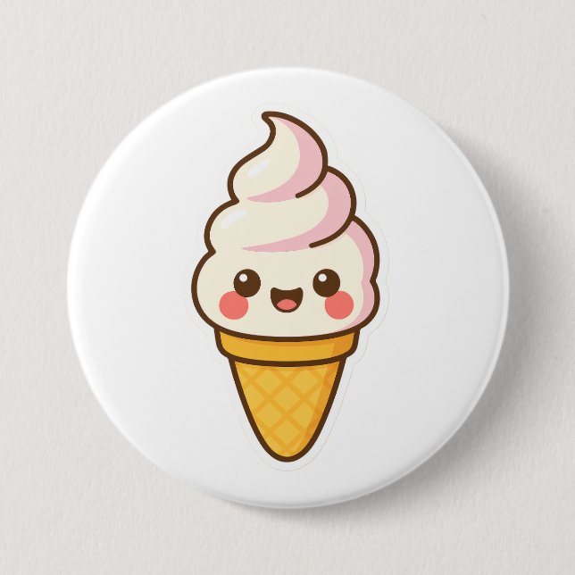 Badge Rond 7,6 Cm Crème glacée Kawaii douce (Devant)