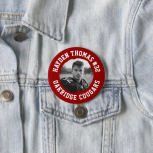 Badge Rond 7,6 Cm Crimson and White Athlete Nom Jersey Numéro Photo