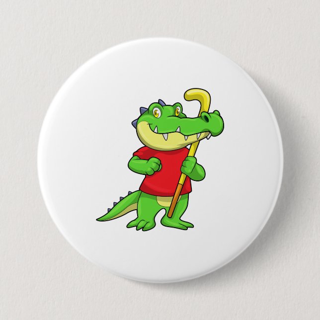 Badge Rond 7,6 Cm Crocodile à Field hockey avec bâton (Devant)