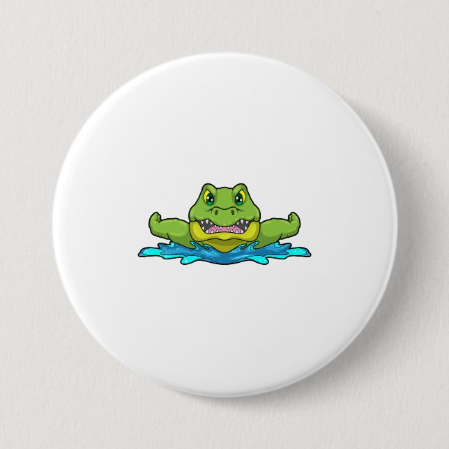 Badge Rond 7,6 Cm Crocodile à nager dans l'eau (Devant)