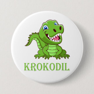 Badge Rond 7,6 Cm Crocodile de dessin animé vert blanc
