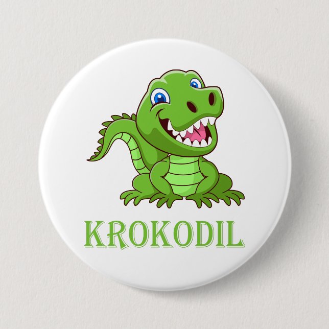 Badge Rond 7,6 Cm Crocodile de dessin animé vert blanc (Devant)
