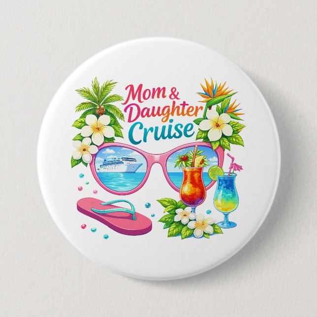Badge Rond 7,6 Cm Croisière mère-fille, vacances tropicales (Devant)