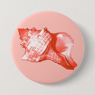 Badge Rond 7,6 Cm Croquis de coquille de conque - le corail,