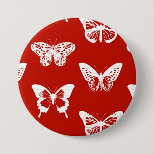 Badge Rond 7,6 Cm Croquis de papillon, rouge-foncé et blanc