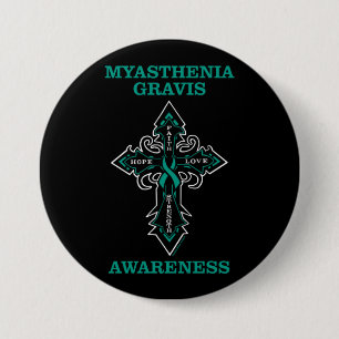 Badge Rond 7,6 Cm Cross/Awareness...Myasthenia Bouton Gravis