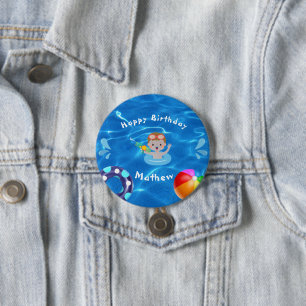 Badge Rond 7,6 Cm Crystal Clear Joyeux Anniversaire Pool Party
