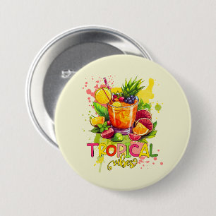 Badge Rond 7,6 Cm Cubes tropicaux - Vibes d'été Aquarelle Fruits