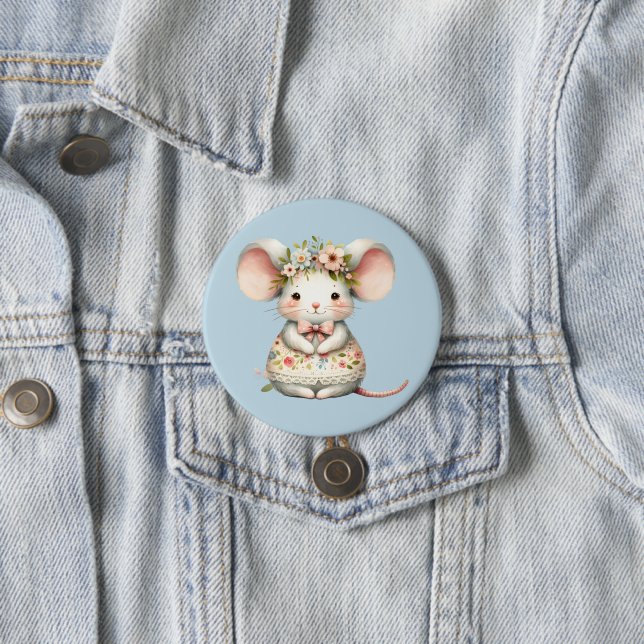Badge Rond 7,6 Cm Cuisine Florale Souris Couronne Fleur (En situation)