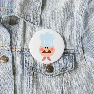 Badge Rond 7,6 Cm Cuisinier Italien avec Moustache et Chapeau