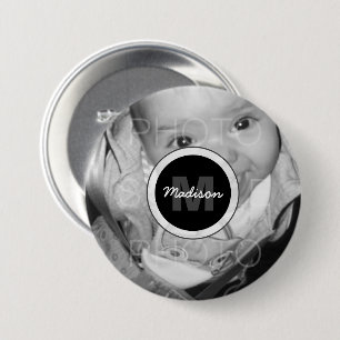 Badge Rond 7,6 Cm Customisez votre photo noir blanc Monogramme