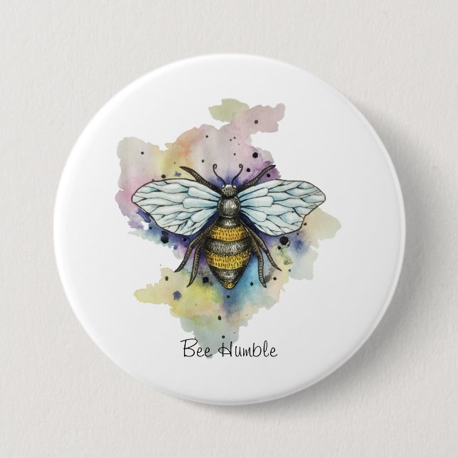 Badge Rond 7,6 Cm Cute Bee And Rainbow Wash (Devant)