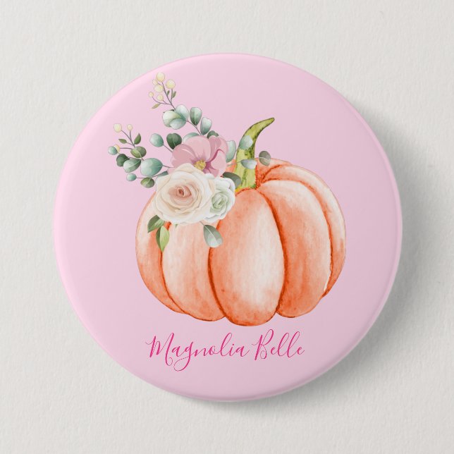 Badge Rond 7,6 Cm Cute Blush Rose Spring Floral Petit Nom Citrouille (Devant)