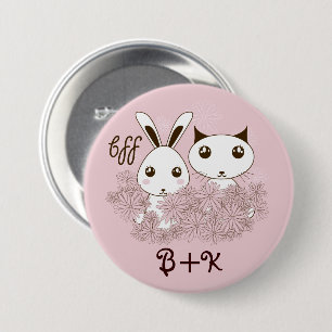 Badge Rond 7,6 Cm Cute Bunny Kitten Animal Amis Filles roses Enfants