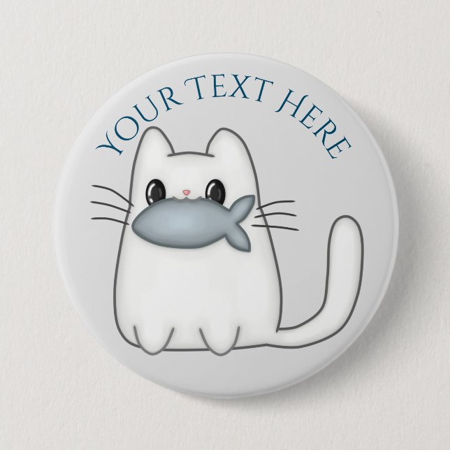 Badge Rond 7,6 Cm Cute chat avec poisson Prix (Devant)