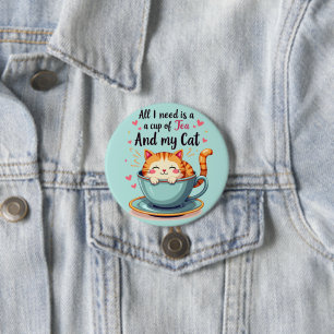 Badge Rond 7,6 Cm Cute Chat en Teacup Kawaii Art Cosy