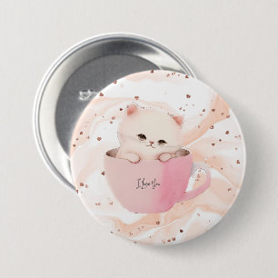 Badge Rond 7,6 Cm Cute chat rose blanc dans une tasse de thé