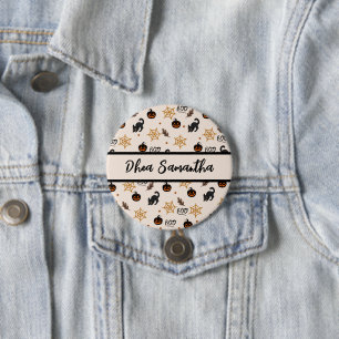 Badge Rond 7,6 Cm Cute Citrouille Chat Noir Halloween Motif