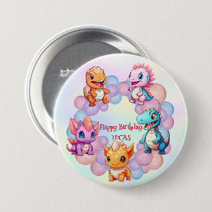 Badge Rond 7,6 Cm Cute dinosaure Balloon School anniversaire de enfa
