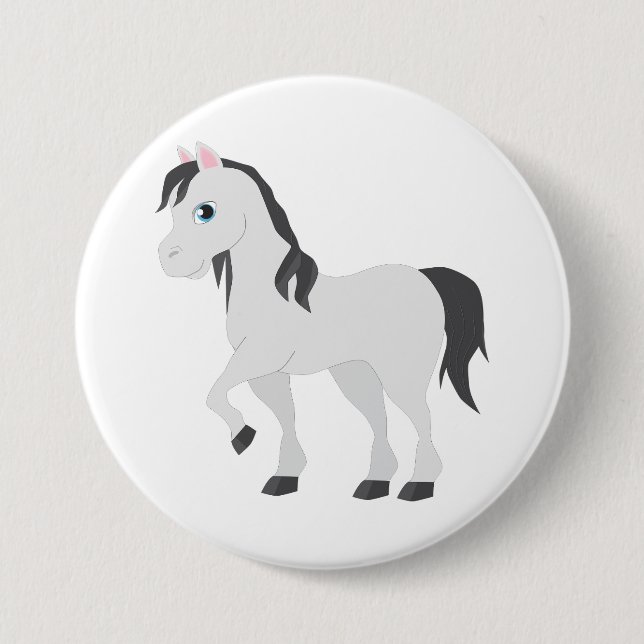Badge Rond 7,6 Cm Cute Gray Pony Cartoon Whimsical Horse (Devant)