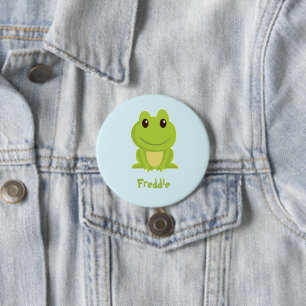 Badge Rond 7,6 Cm Cute grenouille verte sur bleu