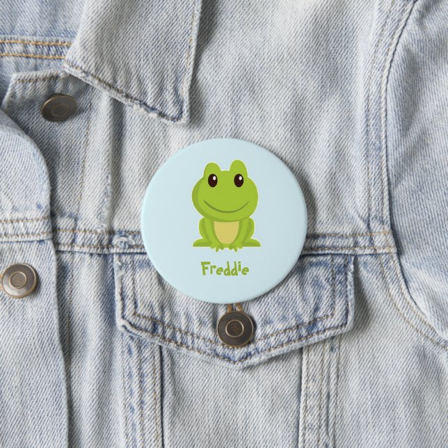 Badge Rond 7,6 Cm Cute grenouille verte sur bleu (En situation)