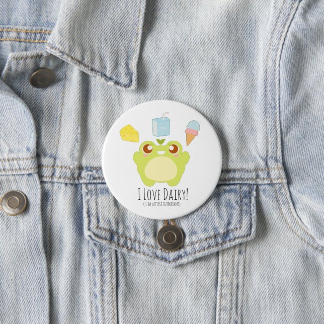 Badge Rond 7,6 Cm Cute I Love Dairy Traite Frog (En situation)