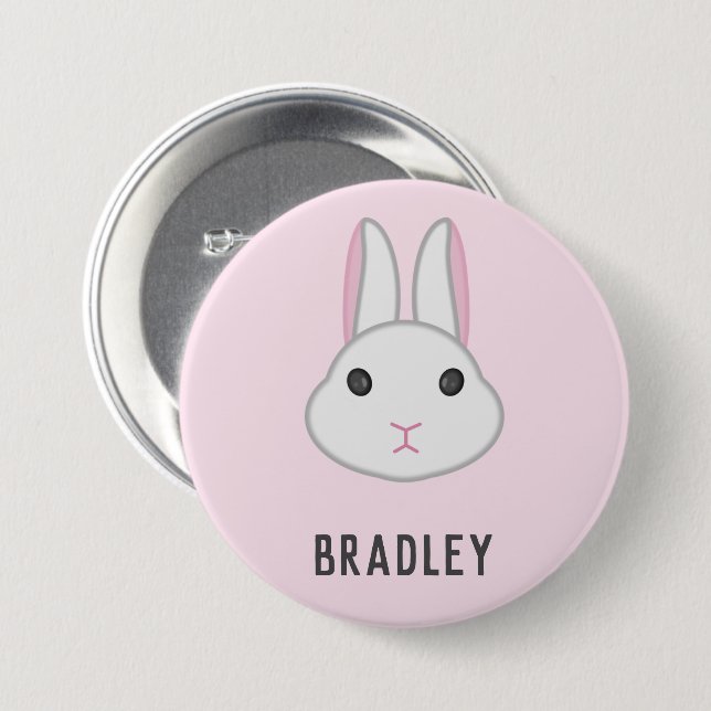 Badge Rond 7,6 Cm Cute lapin blanc sur rose (Devant & derrière)
