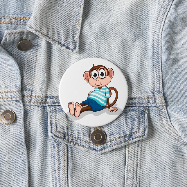 Badge Rond 7,6 Cm Cute Monkey in Blue Striped Shirt and Shorts (Créateur téléchargé)