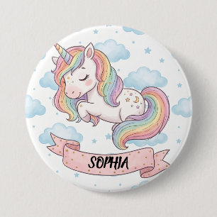 Badge Rond 7,6 Cm Cute Pastel Rainbow Unicorn Clouds Personalized