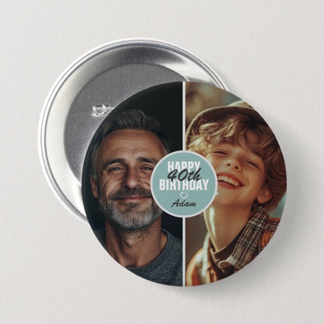 Badge Rond 7,6 Cm Cute personnalisée 2 Photo Anniversaire N'importe  (Devant & derrière)