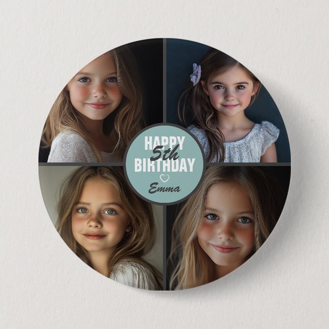 Badge Rond 7,6 Cm Cute personnalisée 4 Photo Anniversaire N'importe  (Devant)